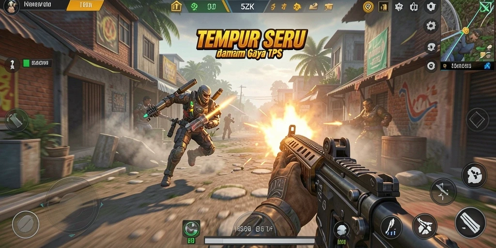 Gameplay seru dan menegangkan dalam 5ZK dengan aksi tembak-menembak.