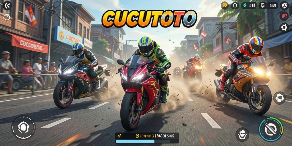 Screenshot gameplay CUCUTOTO dengan aksi balapan yang intens.
