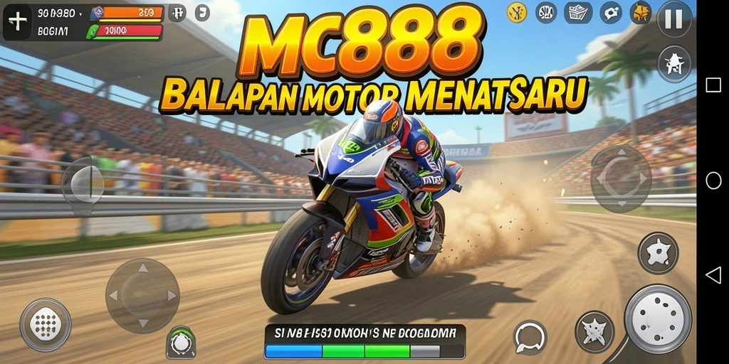 Tangkapan layar gameplay <strong>MC888</strong> menampilkan balapan motor yang seru di trek yang menantang.