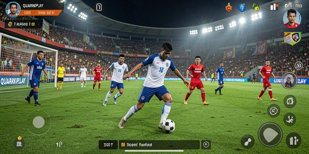 Gameplay dinamis dengan aksi sepak bola yang realistis.