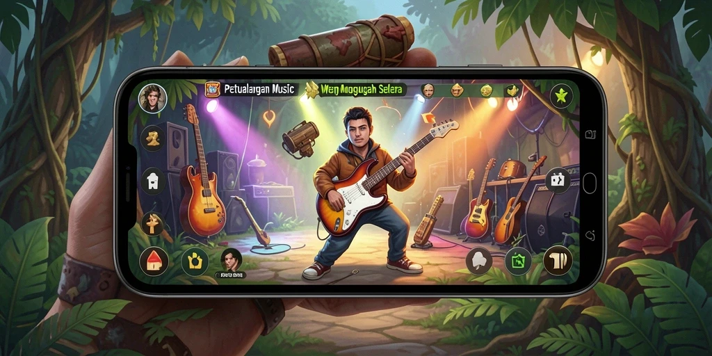 Tampilan gameplay interaktif RP55 dengan berbagai pilihan lagu.